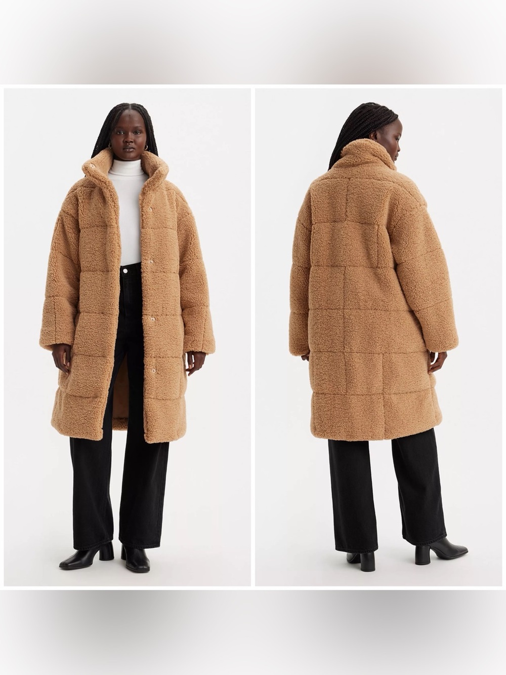 Levis Womens Long Length Sherpa Snap Closure Quilted Teddy Coat Chestnut Sz S